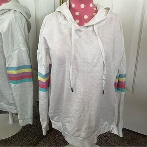 Pink Rose White Hoodie with Colorful Stripes SZ LG